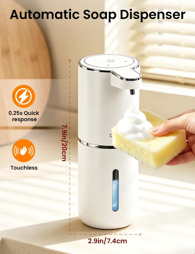 Alt view image 2 of 7 - Automatic Foaming Soap Dispenser Touchless Rechargeable,White | 12.8oz/380ml, 4 Adjustable Levels, long battery, Clog-Free, countertop & wall mount, IPX5 waterproof for kitchen & bathroom