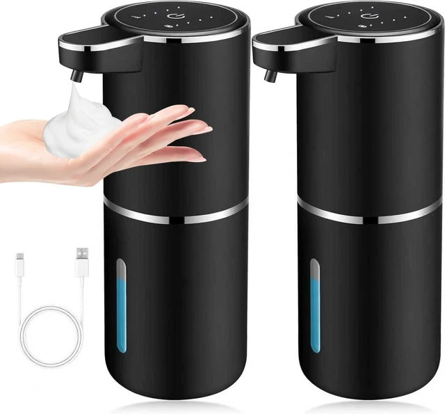 Main image of 2 Pack Automatic Soap Dispensers,12.8oz/380ml USB Touchless Automatic Foaming Soap Dispenser,Rechargeabled Wall Mounted Smart Soap Dispenser for Bathroom Kitchen Dish Soap(Black)