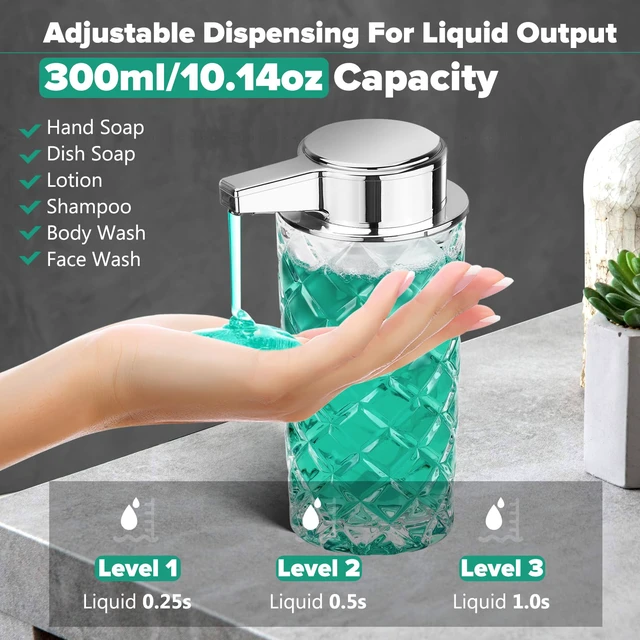 Alt view image 4 of 7 - Automatic Soap Dispenser Touchless Rechargeable Glass | 11 OZ, 3 Gears Adjustable Liquid Hand Dish Soap Dispenser for Kitchen Sink Bathroom
