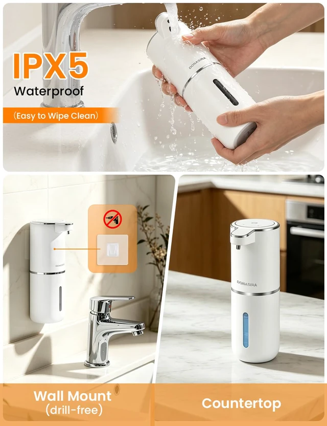 Alt view image 6 of 7 - Automatic Foaming Soap Dispenser Touchless Rechargeable,White | 12.8oz/380ml, 4 Adjustable Levels, long battery, Clog-Free, countertop & wall mount, IPX5 waterproof for kitchen & bathroom