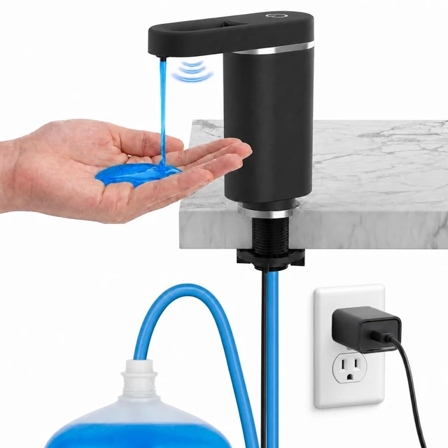 Main image of Touch-Free Automatic Dish Soap Dispenser, Electric Sink Soap Pump | Leak-Proof Universal Fit, Plug-in Powered, Easy Installation & Sleek, 35" No-Spill Tube Kit for Kitchen & Bathroom, Black