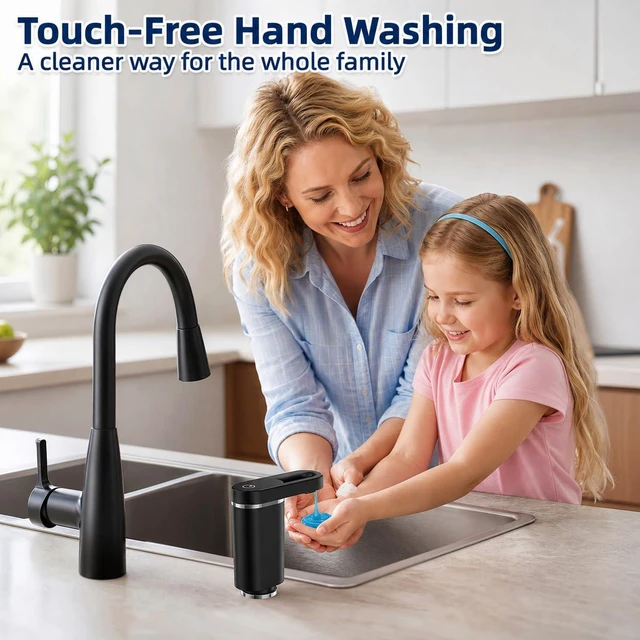 Alt view image 3 of 7 - Touch-Free Automatic Dish Soap Dispenser, Electric Sink Soap Pump | Leak-Proof Universal Fit, Plug-in Powered, Easy Installation & Sleek, 35" No-Spill Tube Kit for Kitchen & Bathroom, Black
