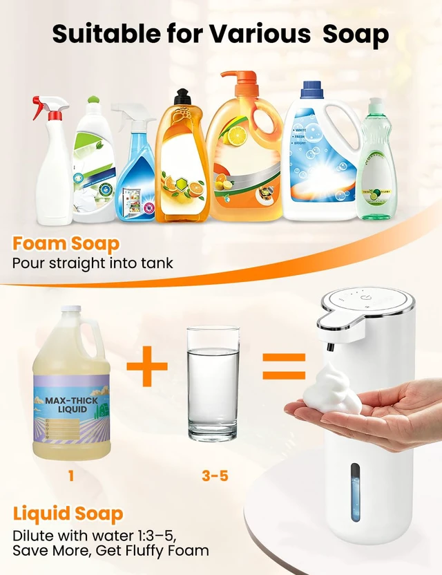 Alt view image 7 of 7 - Automatic Foaming Soap Dispenser Touchless Rechargeable,White | 12.8oz/380ml, 4 Adjustable Levels, long battery, Clog-Free, countertop & wall mount, IPX5 waterproof for kitchen & bathroom