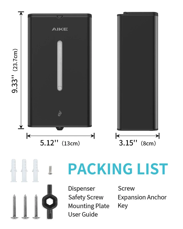 Alt view image 7 of 7 - Heavy Duty Automatic Soap Dispenser,33.8oz for Bathroom,Matteblack | 5-Level and Savety Key for Commercial(4*AA Batteries Not Included),Screw Wall Mount for Space-Saving,Stainless Steel AK1207