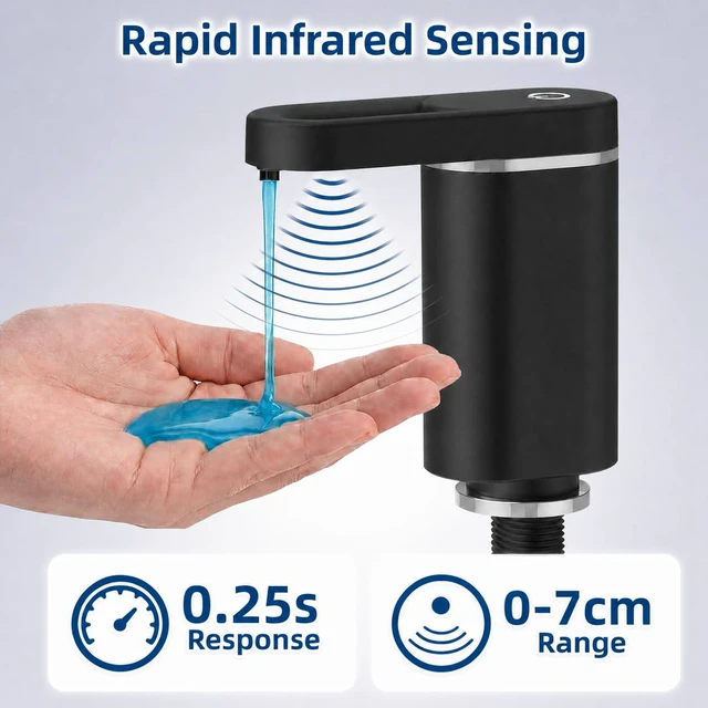 Alt view image 4 of 7 - Touch-Free Automatic Dish Soap Dispenser, Electric Sink Soap Pump | Leak-Proof Universal Fit, Plug-in Powered, Easy Installation & Sleek, 35" No-Spill Tube Kit for Kitchen & Bathroom, Black