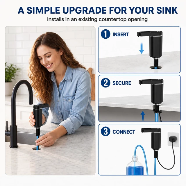 Alt view image 7 of 7 - Touch-Free Automatic Dish Soap Dispenser, Electric Sink Soap Pump | Leak-Proof Universal Fit, Plug-in Powered, Easy Installation & Sleek, 35" No-Spill Tube Kit for Kitchen & Bathroom, Black