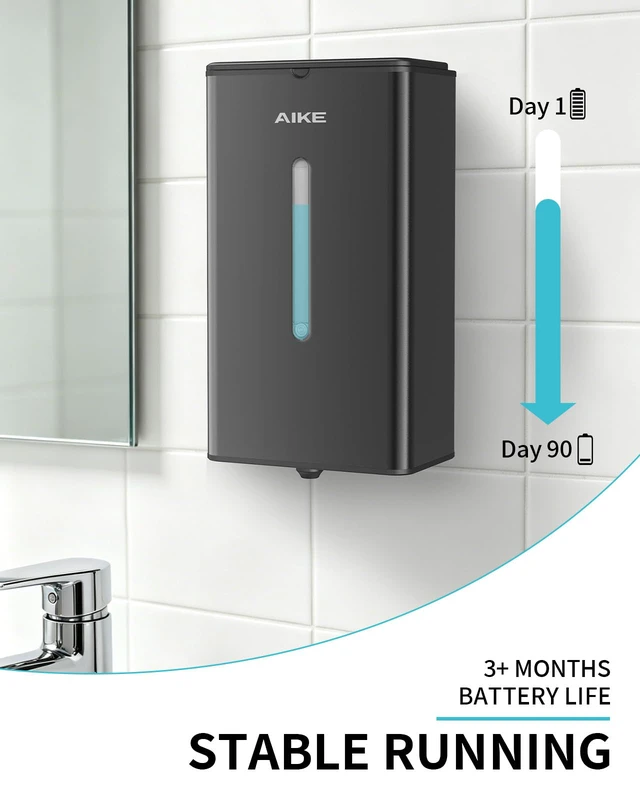Alt view image 5 of 7 - Heavy Duty Automatic Soap Dispenser,33.8oz for Bathroom,Matteblack | 5-Level and Savety Key for Commercial(4*AA Batteries Not Included),Screw Wall Mount for Space-Saving,Stainless Steel AK1207