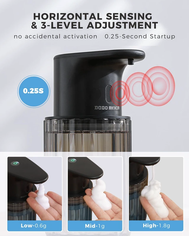 Alt view image 3 of 7 - Automatic Foaming Soap Dispenser Touchless, USB Rechargeable Soap Dispenser | Adjustable Foam Levels, 10oz/300mL Hands Free Sensor, Waterproof, Wall Mounted or Countertop for Bathroom & Kitchen
