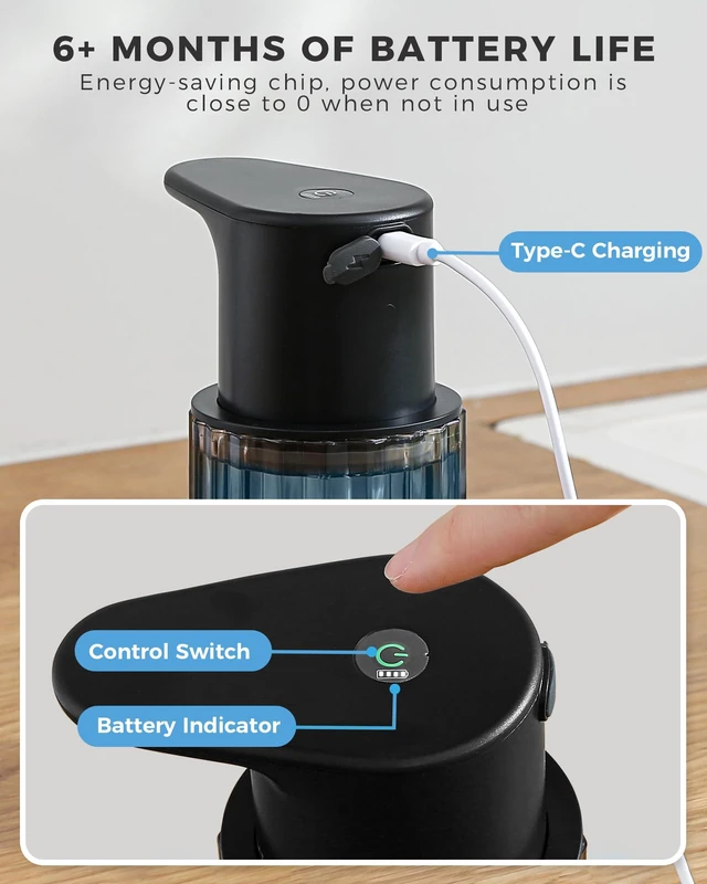 Alt view image 4 of 7 - Automatic Foaming Soap Dispenser Touchless, USB Rechargeable Soap Dispenser | Adjustable Foam Levels, 10oz/300mL Hands Free Sensor, Waterproof, Wall Mounted or Countertop for Bathroom & Kitchen