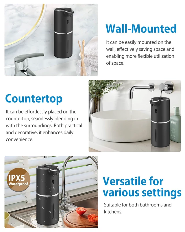 Alt view image 5 of 7 - Automatic Liquid Soap Dispenser with 6 Levels Soap Adjustable, Rechargeable | Digital Display, 12.8oz, Wall Mount, Waterproof, Touchless, Suitable for Hand & Dish Soap, Perfect for Kitchen,Bathroom