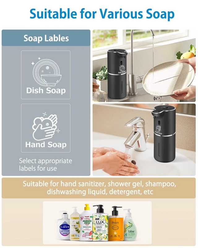 Alt view image 6 of 7 - Automatic Liquid Soap Dispenser with 6 Levels Soap Adjustable, Rechargeable | Digital Display, 12.8oz, Wall Mount, Waterproof, Touchless, Suitable for Hand & Dish Soap, Perfect for Kitchen,Bathroom