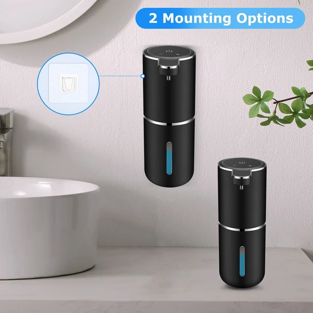 Alt view image 6 of 7 - 2 Pack Automatic Soap Dispensers,12.8oz/380ml USB Touchless Automatic Foaming Soap Dispenser,Rechargeabled Wall Mounted Smart Soap Dispenser for Bathroom Kitchen Dish Soap(Black)