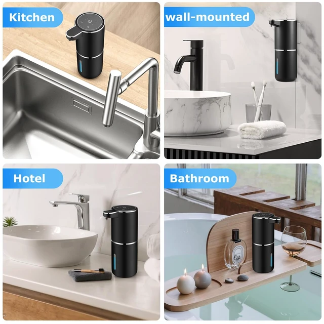Alt view image 7 of 7 - 2 Pack Automatic Soap Dispensers,12.8oz/380ml USB Touchless Automatic Foaming Soap Dispenser,Rechargeabled Wall Mounted Smart Soap Dispenser for Bathroom Kitchen Dish Soap(Black)