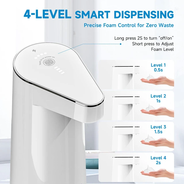 Alt view image 3 of 7 - Automatic Foaming Soap Dispenser Touchless 2026 Patent Edition | 10oz/300ml,Rechargeable,Type-C Charging,4 Adjustable Foam Levels,IPX5 Waterproof,for Kitchen & Bathroom,Hand Soap Dispenser