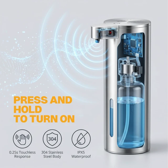 Alt view image 3 of 7 - Automatic Soap Dispenser Touchless - No-Clog Stainless SteelSoap Dispenser, IPX5 Waterproof, Adjustable Volume, 0.2s FastSensor, Multi-Liquid Compatible, for Kitchen & BathroomStainless Steel