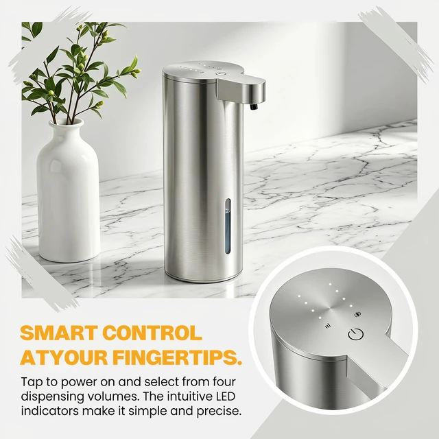 Alt view image 5 of 7 - Automatic Soap Dispenser Touchless - No-Clog Stainless SteelSoap Dispenser, IPX5 Waterproof, Adjustable Volume, 0.2s FastSensor, Multi-Liquid Compatible, for Kitchen & BathroomStainless Steel