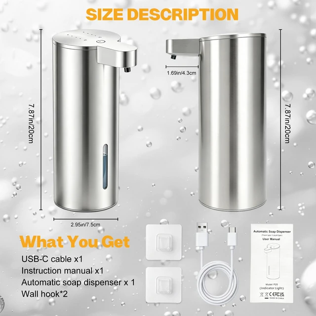Alt view image 7 of 7 - Automatic Soap Dispenser Touchless - No-Clog Stainless SteelSoap Dispenser, IPX5 Waterproof, Adjustable Volume, 0.2s FastSensor, Multi-Liquid Compatible, for Kitchen & BathroomStainless Steel