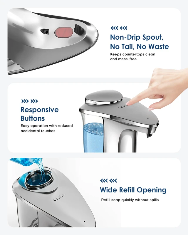Alt view image 5 of 7 - Automatic Soap Dispenser,17oz/500ml Touchless Dish Soap Dispenser | Metallic Finish,With Infrared Sensor, 5 Adjustable Soap Levels, Battery Operated, Perfect For Kitchen Bathroom Countertop