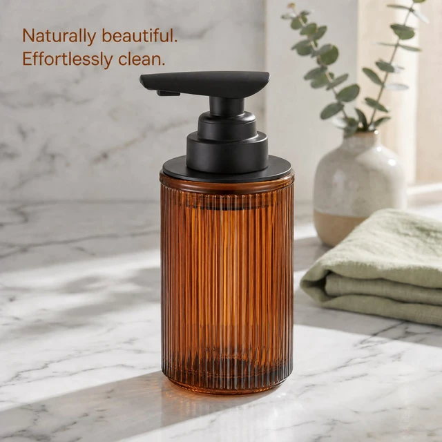 Alt view image 7 of 7 - Automatic Touchless Liquid Soap Dispenser Amber Glass | Rechargeable Type C with Matte Black Pump for Hand and Dish Soap 12 oz Kitchen and Bathroom Countertop
