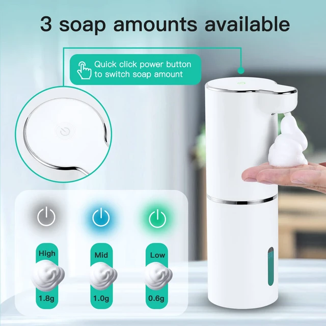 Alt view image 3 of 7 - Soap Dispenser, Automatic Foaming Hand Soap Dispenser Touchless Rechargeable Bathroom Countertop Soap Pump for Kids Xmas Gift 300ml