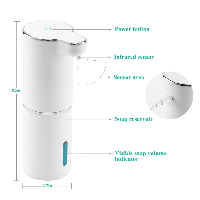 Alt view image 7 of 7 - Soap Dispenser, Automatic Foaming Hand Soap Dispenser Touchless Rechargeable Bathroom Countertop Soap Pump for Kids Xmas Gift 300ml