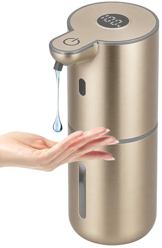 Main image of Automatic Liquid Soap Dispenser Touchless, USB Rechargeable Smart Hand Soap Dispenser, 6-Level Adjustable, 12.8oz/380mL Wall Mounted for Bathroom Kitchen Accessories Dish Soap-Gold