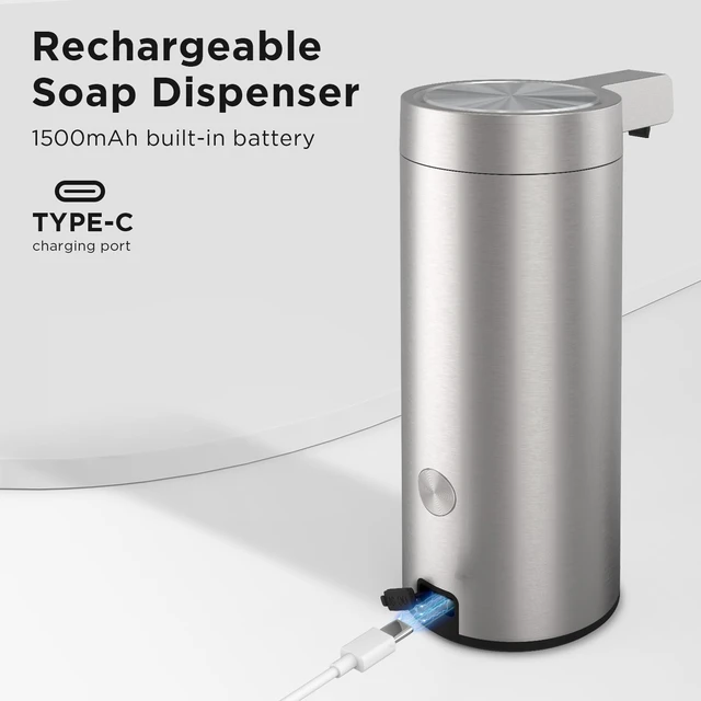 Alt view image 3 of 7 - Automatic Soap Dispenser, Touchless, 9 oz, Stainless Steel | 3 Adjustable Dispensing Modes, Rechargeable, Fast Sensor, Hand Soap Dispenser for Dish Bathroom