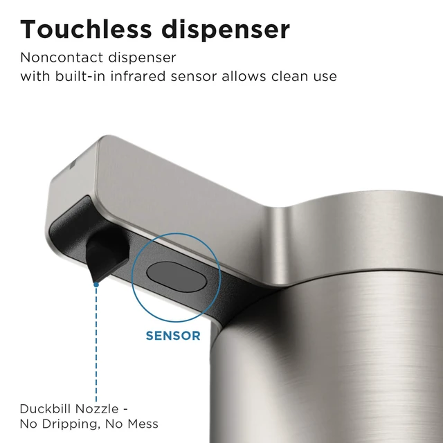 Alt view image 4 of 7 - Automatic Soap Dispenser, Touchless, 9 oz, Stainless Steel | 3 Adjustable Dispensing Modes, Rechargeable, Fast Sensor, Hand Soap Dispenser for Dish Bathroom