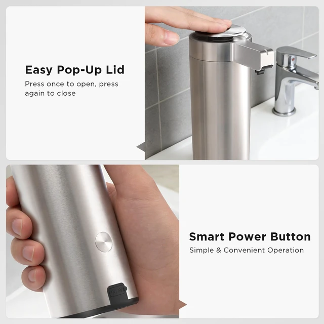 Alt view image 5 of 7 - Automatic Soap Dispenser, Touchless, 9 oz, Stainless Steel | 3 Adjustable Dispensing Modes, Rechargeable, Fast Sensor, Hand Soap Dispenser for Dish Bathroom
