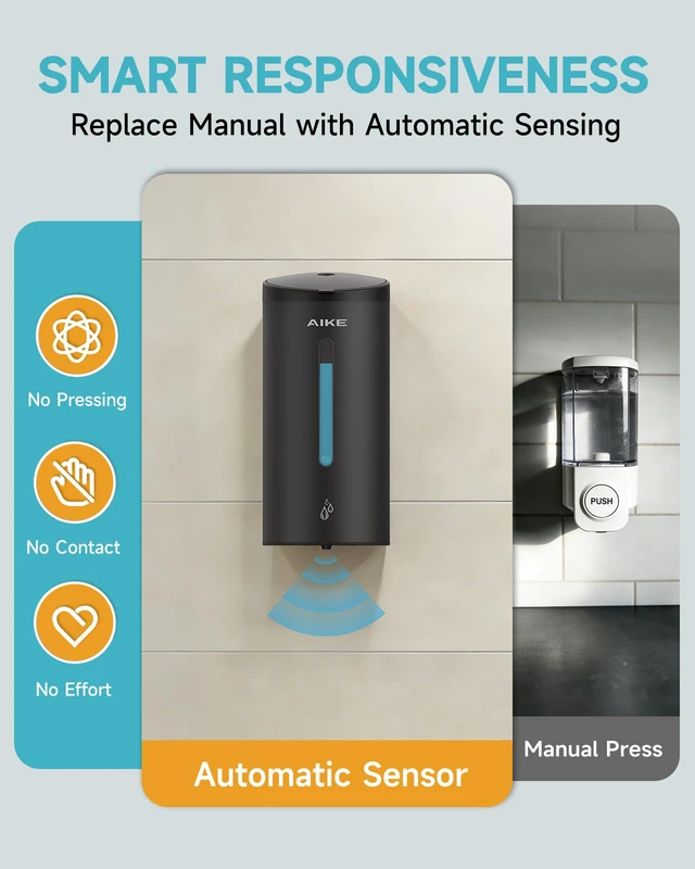 Alt view image 3 of 7 - Classic Automatic Soap Dispenser,25oz for Bathroom,Matteblack AK1205E | 5-Level Adjustable and Savety Key for Commercial(4*AA Batteries Not Included),No-drill and Screw Wall Mount for Space-Saving