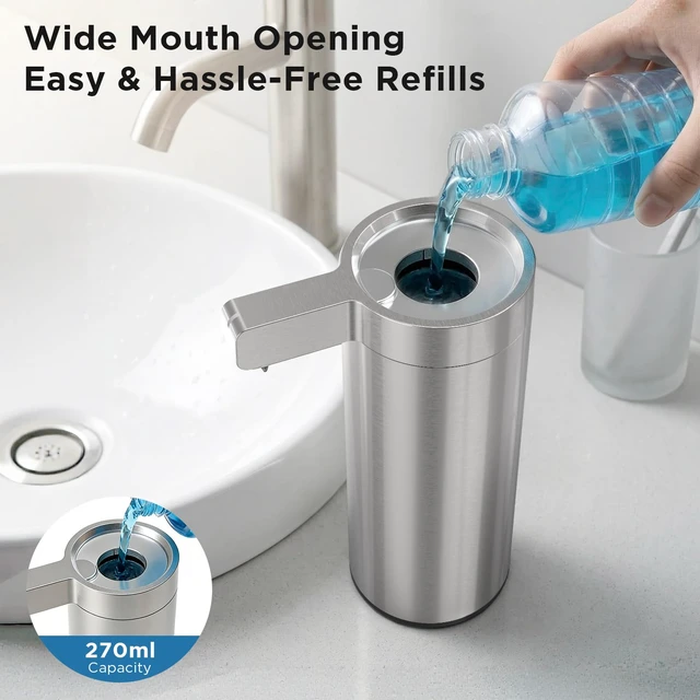 Alt view image 7 of 7 - Automatic Soap Dispenser, Touchless, 9 oz, Stainless Steel | 3 Adjustable Dispensing Modes, Rechargeable, Fast Sensor, Hand Soap Dispenser for Dish Bathroom