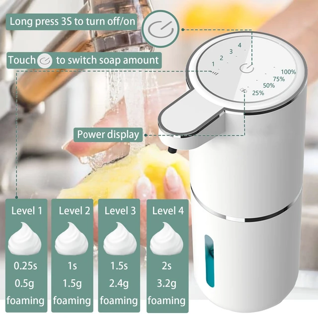 Alt view image 2 of 7 - Automatic Soap Dispenser Touchless Foaming Soap Dispenser 400ml USB Rechargeable Dispenser Electric Wall Mounted 4levels Adjustable Foam Dish Soap Pump for Bathroom Kitchen
