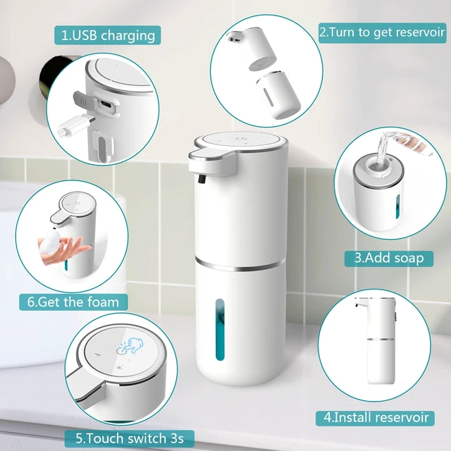 Alt view image 3 of 7 - Automatic Soap Dispenser Touchless Foaming Soap Dispenser 400ml USB Rechargeable Dispenser Electric Wall Mounted 4levels Adjustable Foam Dish Soap Pump for Bathroom Kitchen