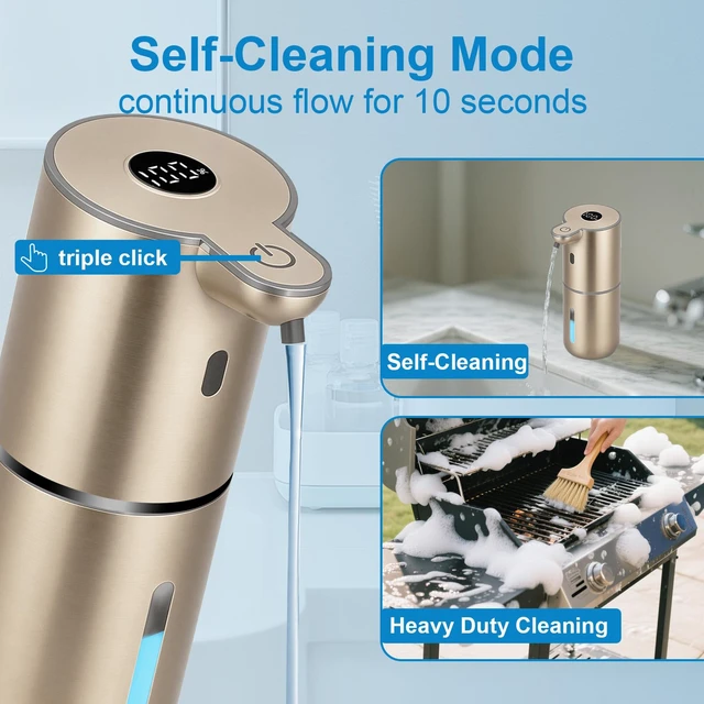 Alt view image 4 of 7 - Automatic Liquid Soap Dispenser Touchless, USB Rechargeable Smart Hand Soap Dispenser, 6-Level Adjustable, 12.8oz/380mL Wall Mounted for Bathroom Kitchen Accessories Dish Soap-Gold
