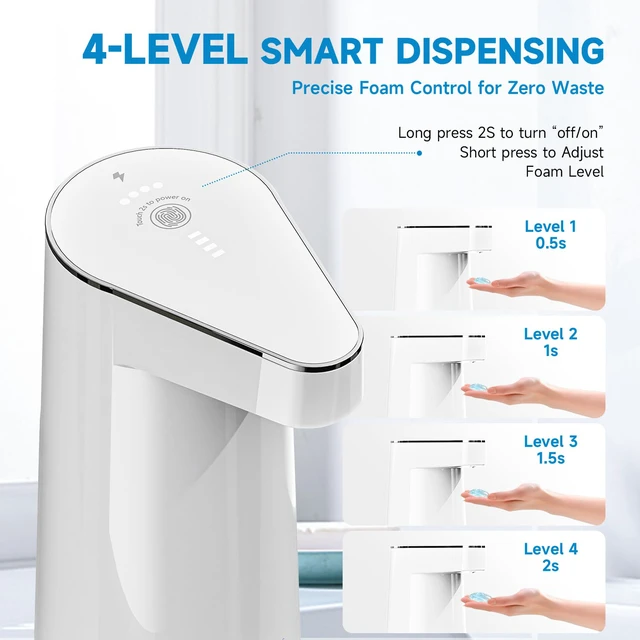Alt view image 3 of 7 - Automatic Liquid Soap Dispenser Touchless 2026 Patent Edition | 10oz,IPX5 Waterproof,4-Level Adjustment,Type-C Charging,Hands-Free Sensor,for Kitchen & Bathroom,Hand Washing