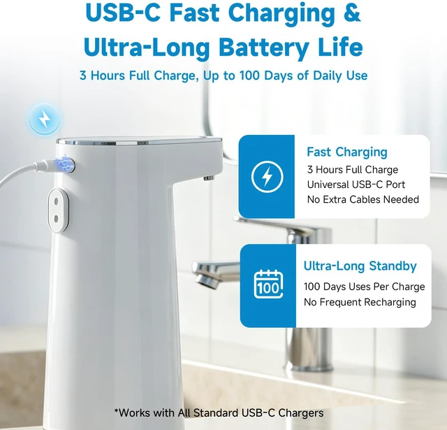 Alt view image 5 of 7 - Automatic Liquid Soap Dispenser Touchless 2026 Patent Edition | 10oz,IPX5 Waterproof,4-Level Adjustment,Type-C Charging,Hands-Free Sensor,for Kitchen & Bathroom,Hand Washing
