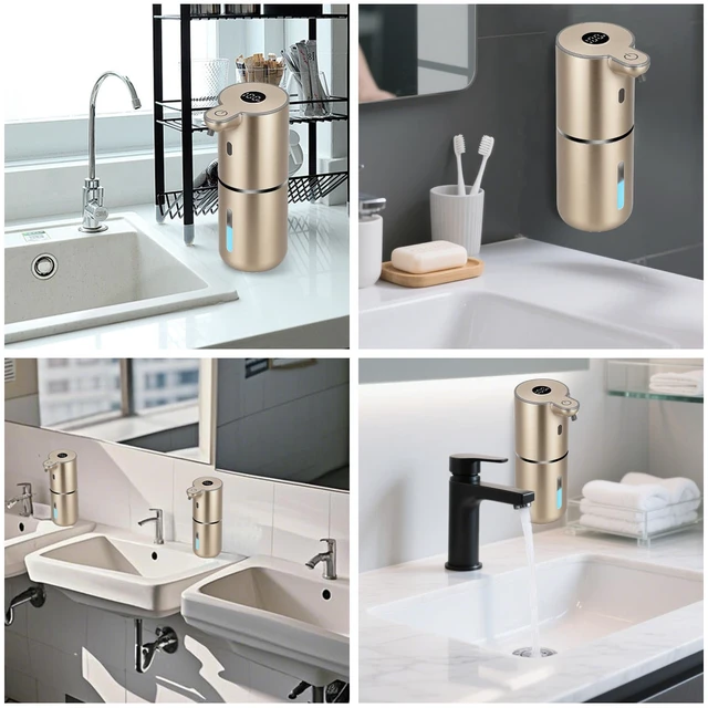 Alt view image 7 of 7 - Automatic Liquid Soap Dispenser Touchless, USB Rechargeable Smart Hand Soap Dispenser, 6-Level Adjustable, 12.8oz/380mL Wall Mounted for Bathroom Kitchen Accessories Dish Soap-Gold