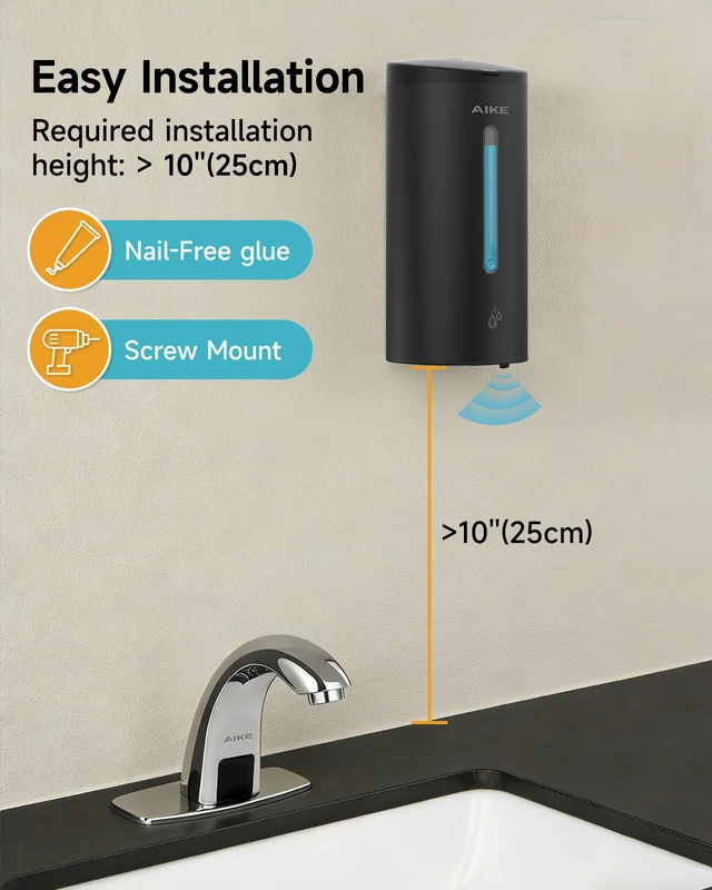 Alt view image 2 of 7 - Classic Automatic Soap Dispenser,25oz for Bathroom,Matteblack AK1205E | 5-Level Adjustable and Savety Key for Commercial(4*AA Batteries Not Included),No-drill and Screw Wall Mount for Space-Saving