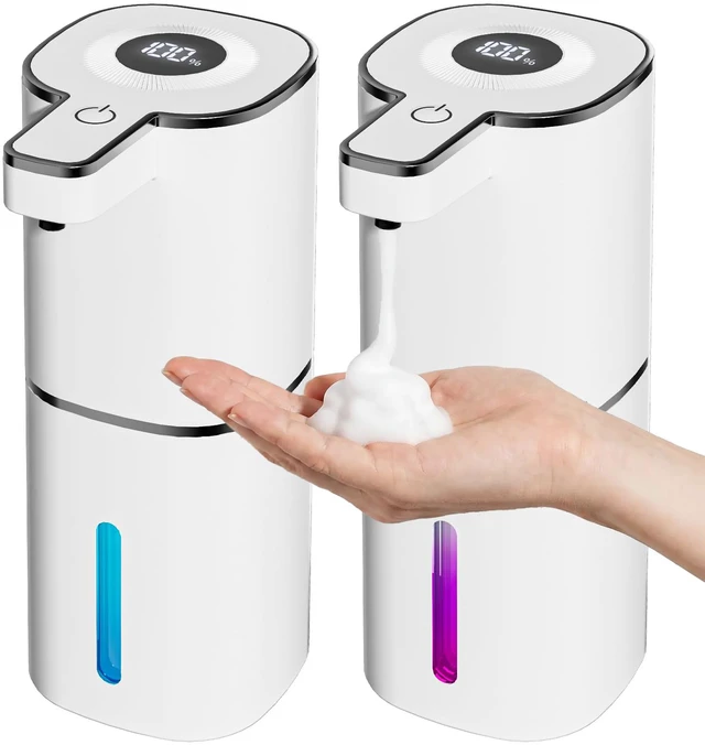 Main image of 2 Pack Automatic Foaming Soap Dispenser Touchless, Digital Display, 14.2oz | 4-Level Adjustable, USB-C Rechargeable, IPX5 Waterproof, Wall Mount Soap Dispenser for Bathroom Kitchen Dish and Hand Soap