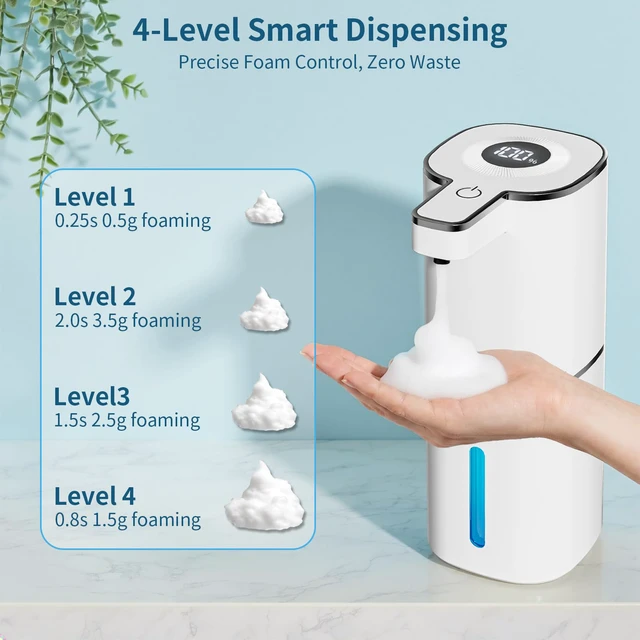 Alt view image 5 of 7 - 2 Pack Automatic Foaming Soap Dispenser Touchless, Digital Display, 14.2oz | 4-Level Adjustable, USB-C Rechargeable, IPX5 Waterproof, Wall Mount Soap Dispenser for Bathroom Kitchen Dish and Hand Soap