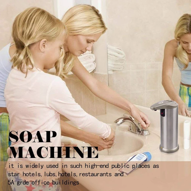 Alt view image 6 of 7 - Automatic Soap Dispenser with Infrared Motion Sensor, Touchless Stainless Steel Liquid Soap Dispenser for Kitchen & Bathroom, Waterproof Base, Refillable, Hands-Free Operation
