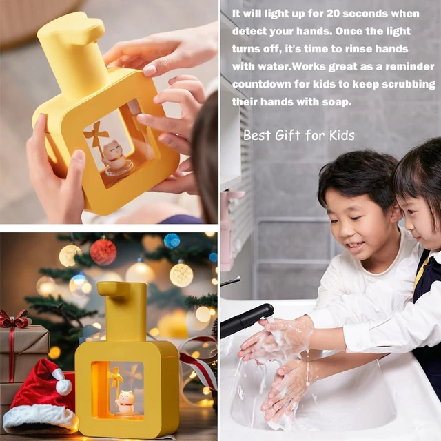 Alt view image 2 of 7 - Cute Automatic Foam Soap Dispenser - Kids Touchless Hand Soap Dispenser,Wall Mount Waterproof USB Rechargeable, 13.5oz/ 400ml for Bathroom Countertop, Kitchen, Office, Hotel, Preschool Children