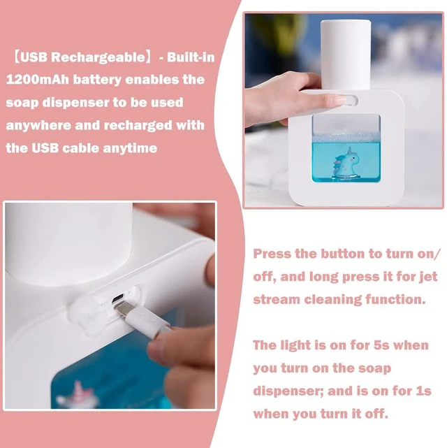 Alt view image 6 of 7 - Cute Automatic Foam Soap Dispenser - Kids Touchless Hand Soap Dispenser,Wall Mount Waterproof USB Rechargeable, 13.5oz/ 400ml for Bathroom Countertop, Kitchen, Office, Hotel, Preschool Children