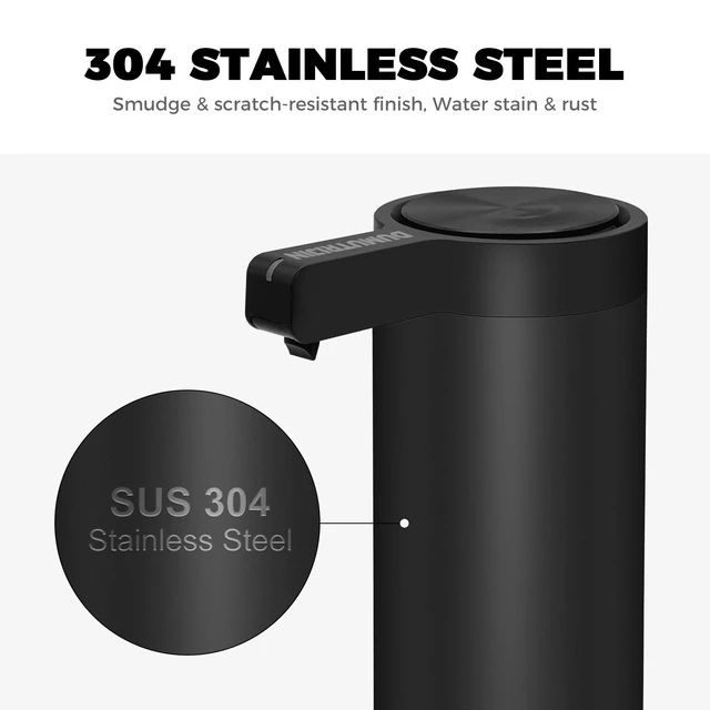 Alt view image 3 of 7 - Touchless Automatic Soap Dispenser Stainless Steel with Sensor Infrared 9 oz Electric IPX5 Waterproof USB-C Charging Motion Sensor for Kitchen & Bathroom (Black)
