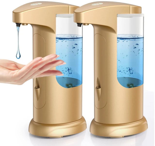 Main image of 2 Pack Automatic Soap Dispenser for Bathroom Kitchen Home, Gold | 370ml Touchless Dish Soap Dispenser with Infrared Sensor, Battery Operated, 3 Dispensing Levels, Liquid Dispenser