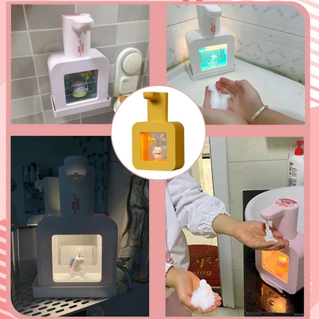 Alt view image 7 of 7 - Cute Automatic Foam Soap Dispenser - Kids Touchless Hand Soap Dispenser,Wall Mount Waterproof USB Rechargeable, 13.5oz/ 400ml for Bathroom Countertop, Kitchen, Office, Hotel, Preschool Children