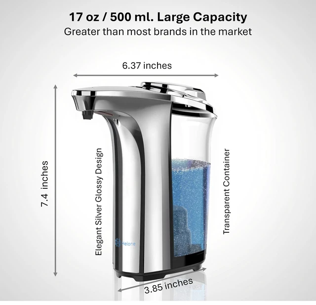 Alt view image 3 of 7 - Automatic Soap Dispenser Touchless, Silver Glossy Finish | 17oz / 500mL, Battery Operated