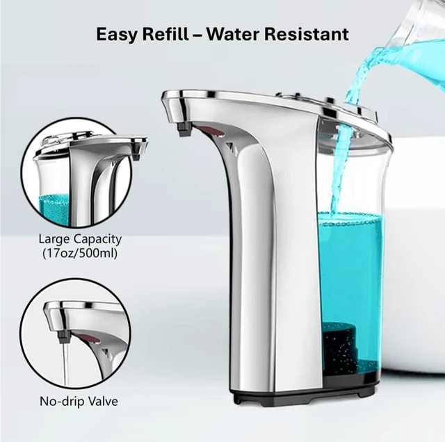 Alt view image 6 of 7 - Automatic Soap Dispenser Touchless, Silver Glossy Finish | 17oz / 500mL, Battery Operated