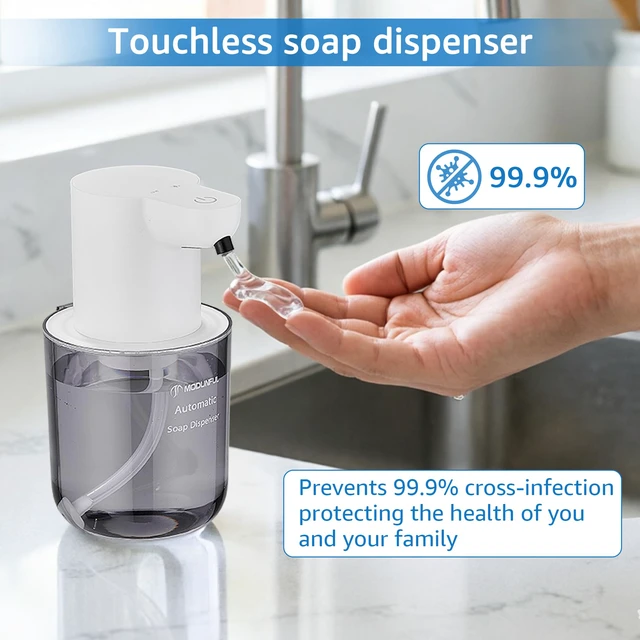 Alt view image 2 of 7 - Automatic Soap Dispenser for Kitchen Sink - Wall-Mount & Countertop White | 4-Level Adjustable,13.5oz Clear Plastic IPX5 Rechargeable, Suitable for Bathroom