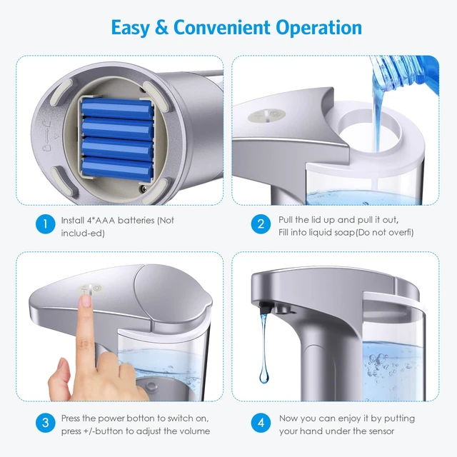 Alt view image 4 of 7 - 12.5oz Touchless Automatic Soap Dispenser, Battery Operated Automatic Liquid Hand Soap Dispenser, Adjustable Volume, Water-Resistant for Kitchen and Bathroom